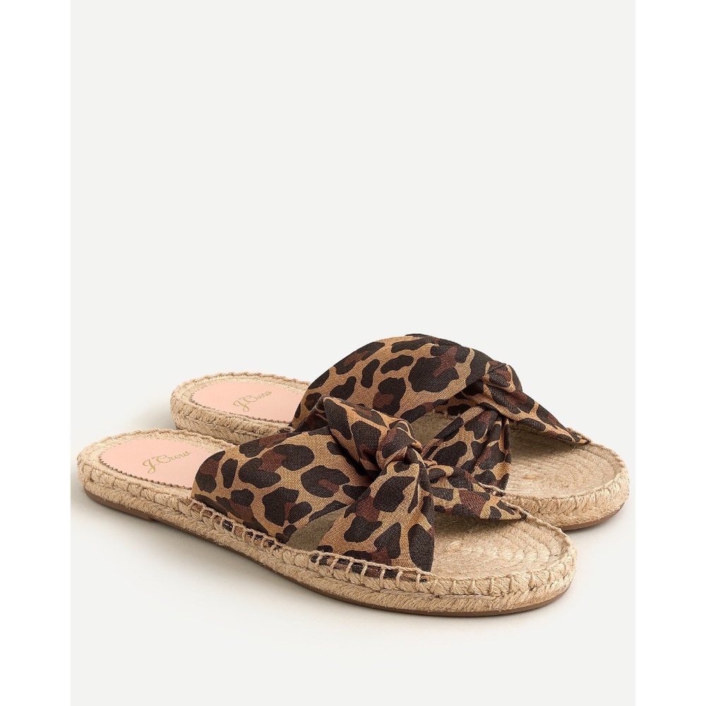 ✨NEW✨ J. CREW Leopard Canvas Twisted Knot Espadrille Flat Sandals Sz US 8M
